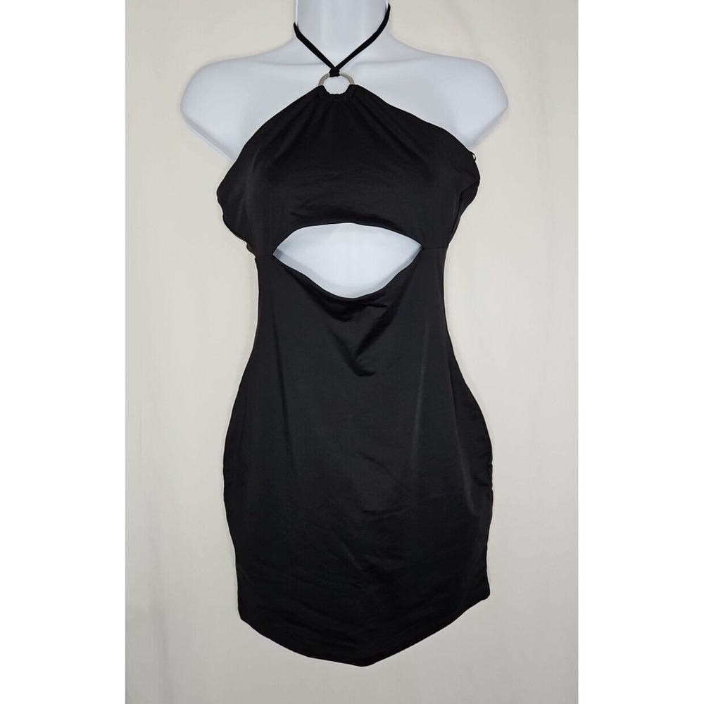 Garage Womens Black Halter Dress with Peek-A-Boo Front Detail Size Medium NWT
